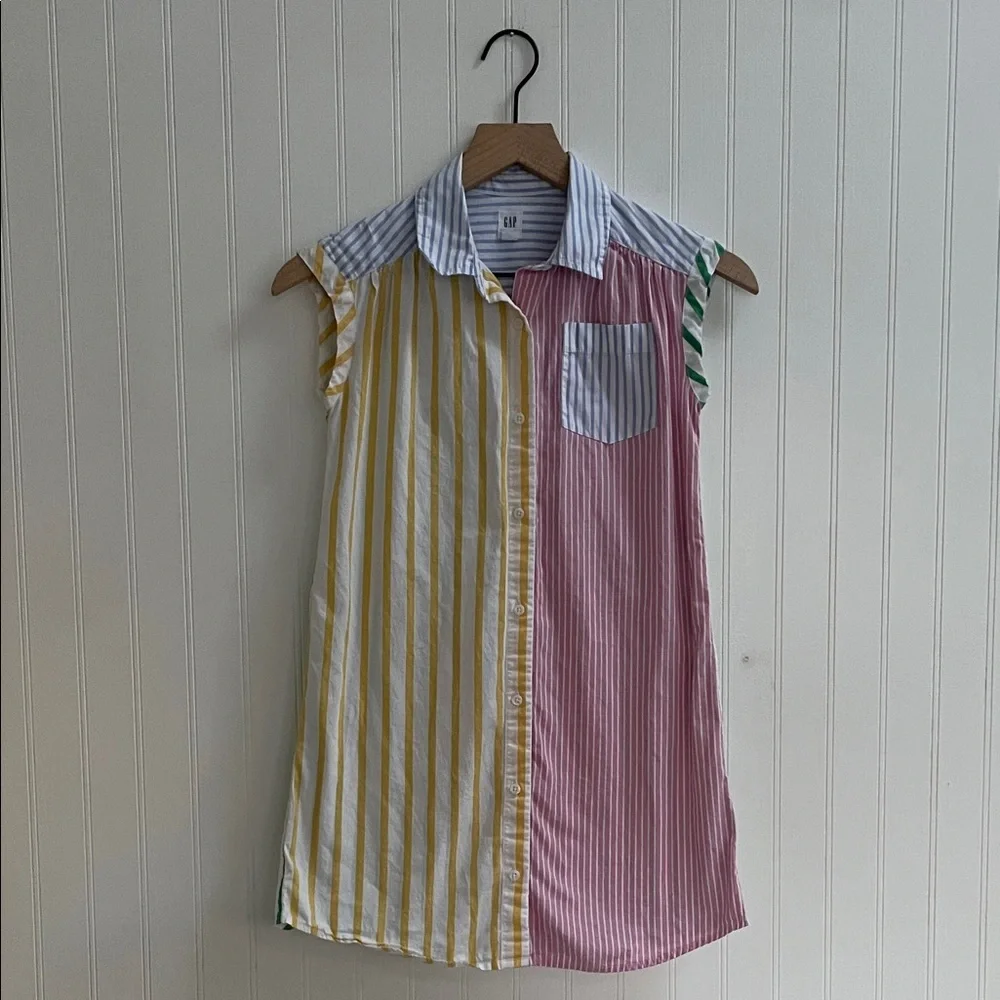 GAP Kids Mix Multi Stripe Cap Sleeve Button Down Collared Shirtdress Size M 8